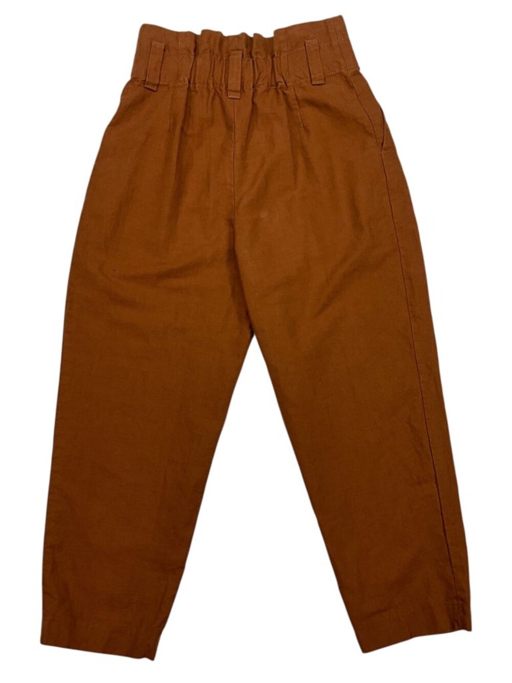 Zara Linen Cotton High Rise Tapered Pant XS Brown Paperbag Waist - Picture 8 of 16